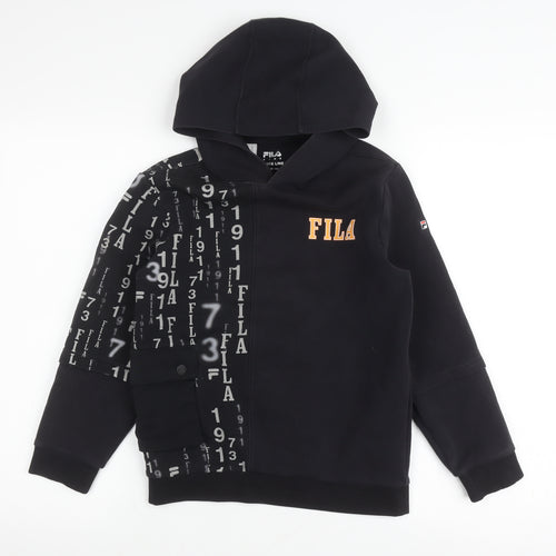 Fila Boys Black Pullover Hoodie, 12 Years, Graphic Print