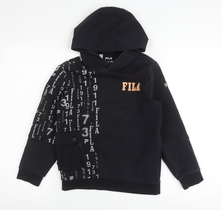 Fila Boys Black Pullover Hoodie, 12 Years, Graphic Print