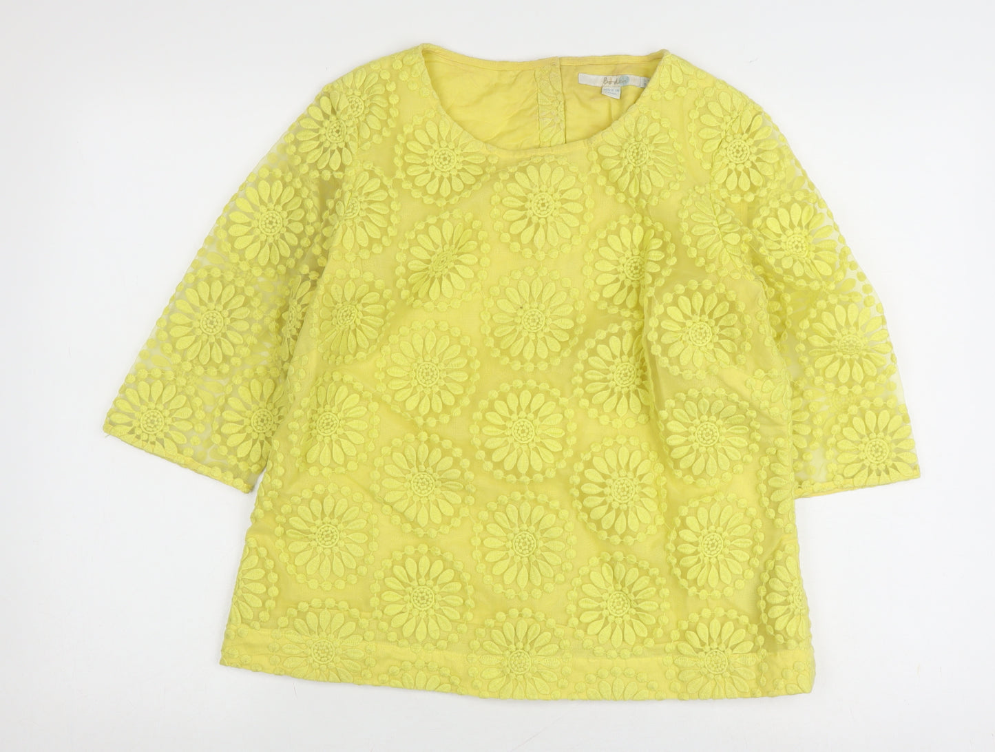 Boden Women's Yellow Floral Lace Blouse, Size 12