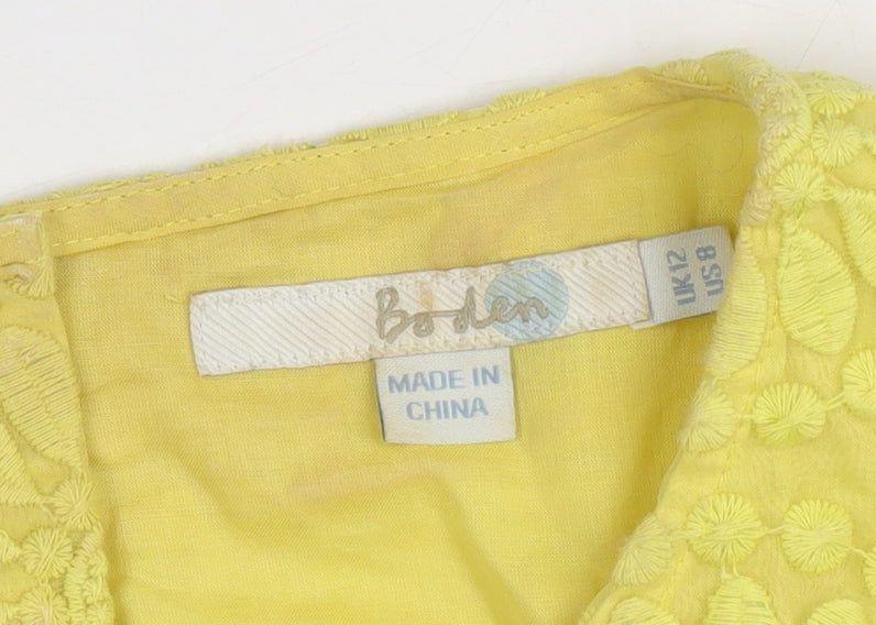 Boden Women's Yellow Floral Lace Blouse, Size 12