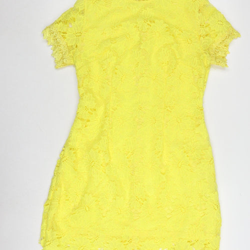 Women's Yellow Lace Shift Dress Size M