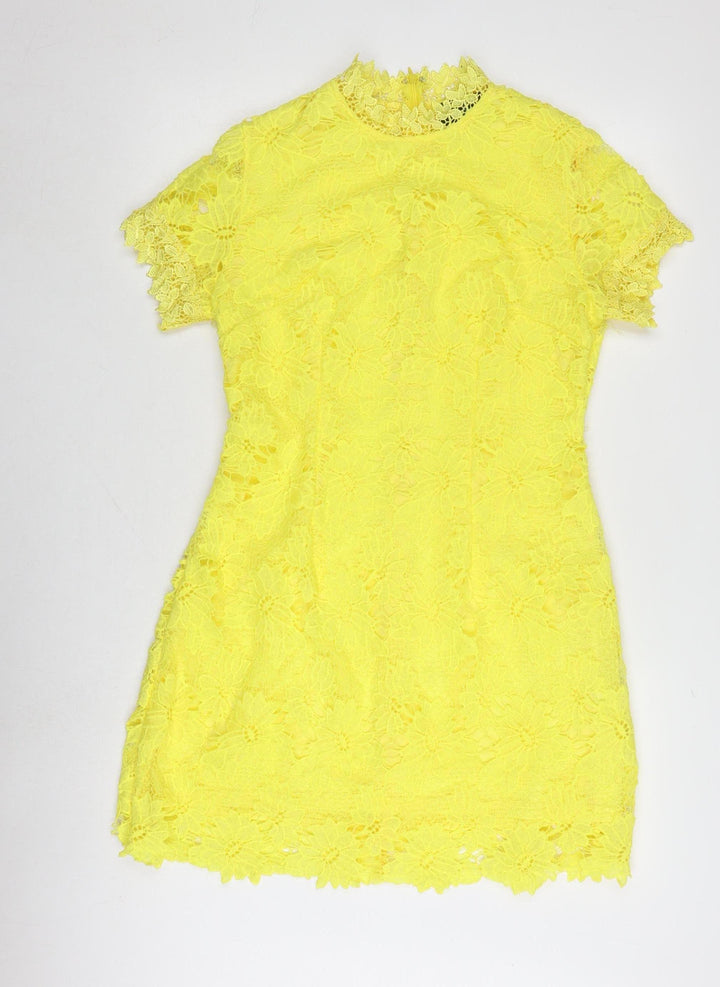 Women's Yellow Lace Shift Dress Size M