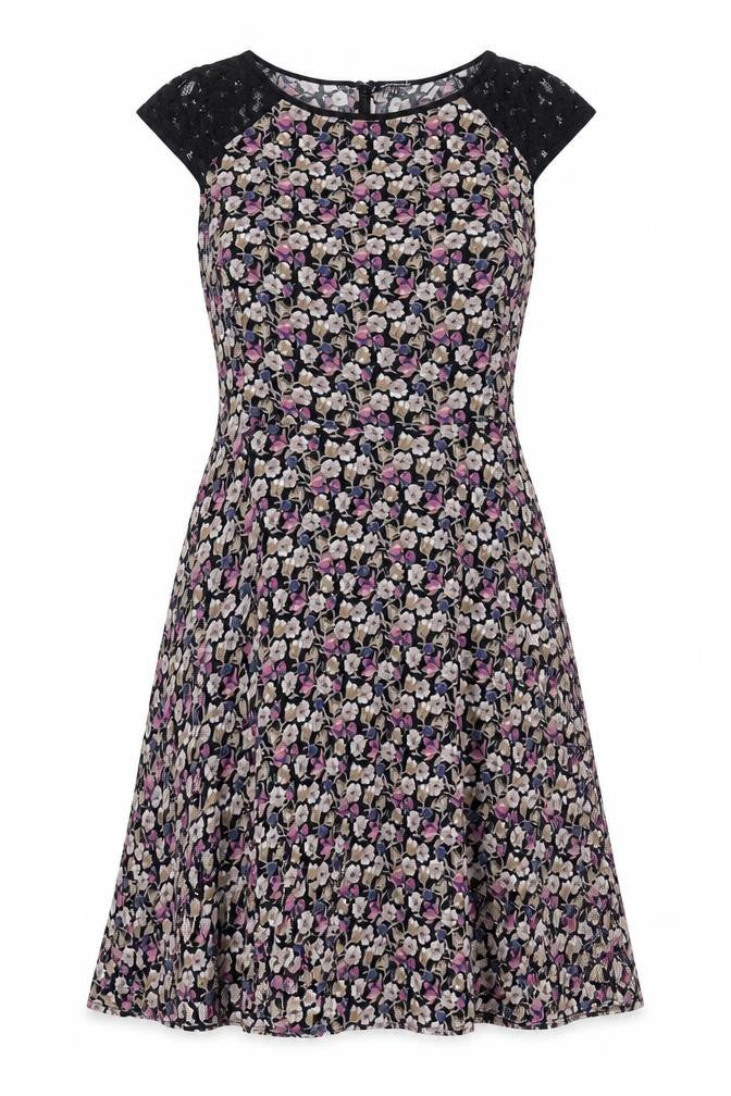 Front view of Warehouse Women's Multicoloured Floral A-Line Dress 16