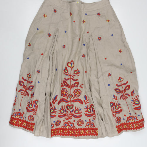 Boden Women's Beige Embroidered A-Line Skirt - Size 14