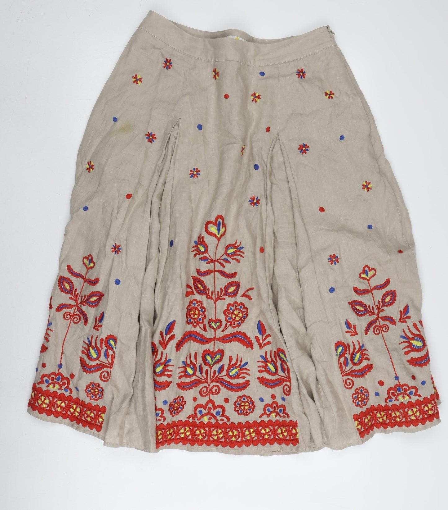 Boden Women's Beige Embroidered A-Line Skirt - Size 14