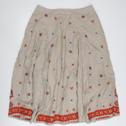 Boden Women's Beige Embroidered A-Line Skirt - Size 14