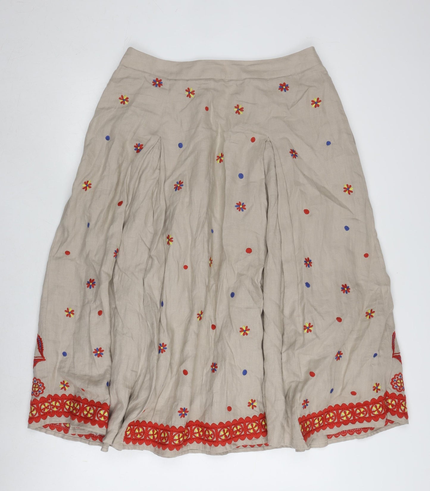 Boden Women's Beige Embroidered A-Line Skirt - Size 14