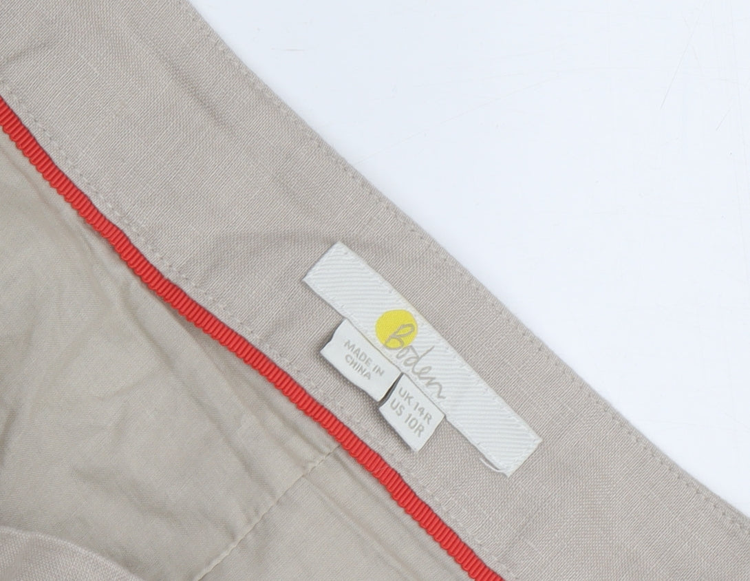 Boden Women's Beige Embroidered A-Line Skirt - Size 14