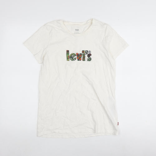 Levi's Women's White T-Shirt Size S Floral Logo