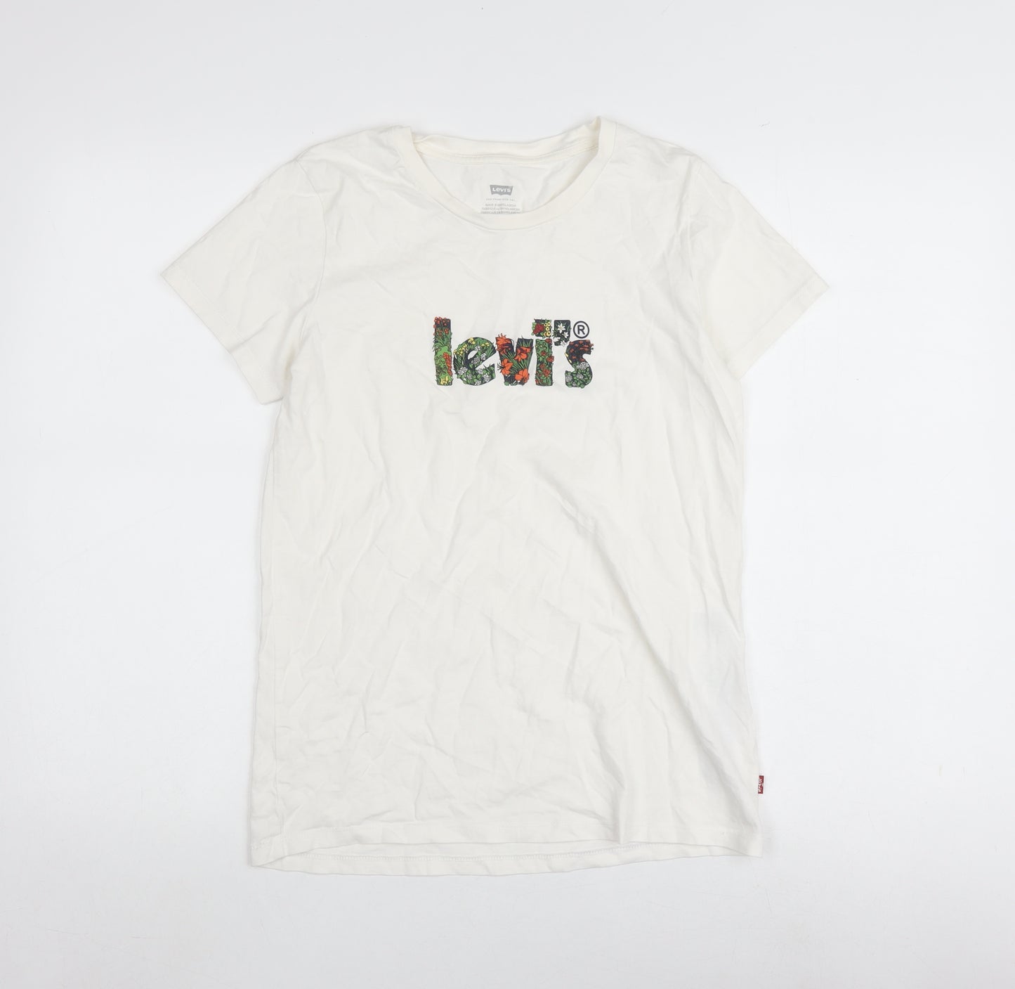 Levi's Women's White T-Shirt Size S Floral Logo