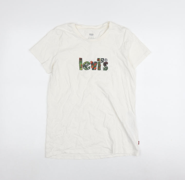 Levi's Women's White T-Shirt Size S Floral Logo