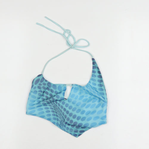 Oh Polly Women's Blue Geometric Halter Crop Top