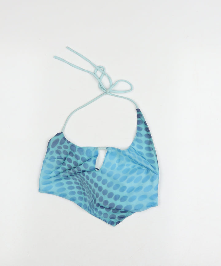 Oh Polly Women's Blue Geometric Halter Crop Top