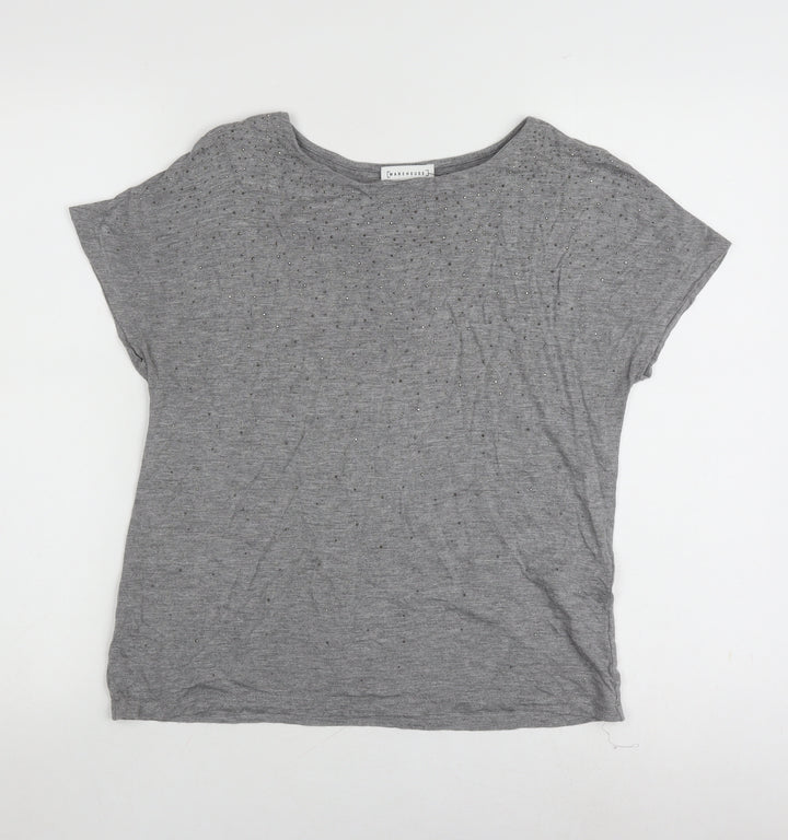 Warehouse Women’s Grey Studded T-Shirt, Size 8