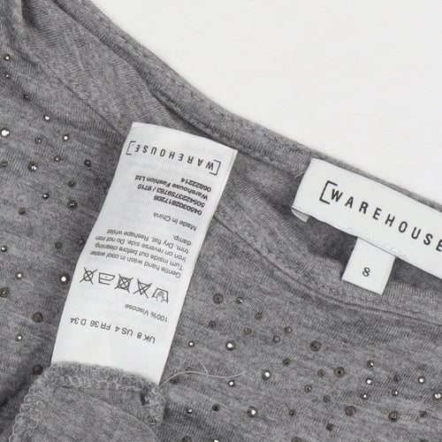 Warehouse Women’s Grey Studded T-Shirt, Size 8