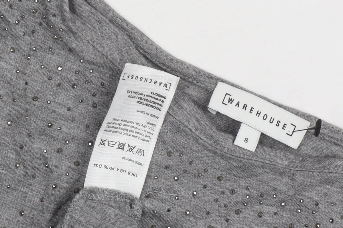 Warehouse Women’s Grey Studded T-Shirt, Size 8