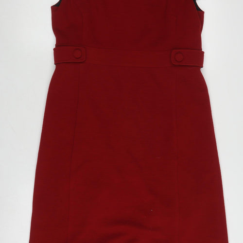 CC Women's Red Round Neck Button Accent Dress