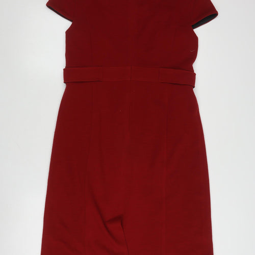 CC Women's Red Round Neck Button Accent Dress