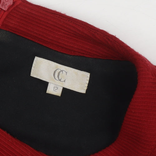 CC Women's Red Round Neck Button Accent Dress
