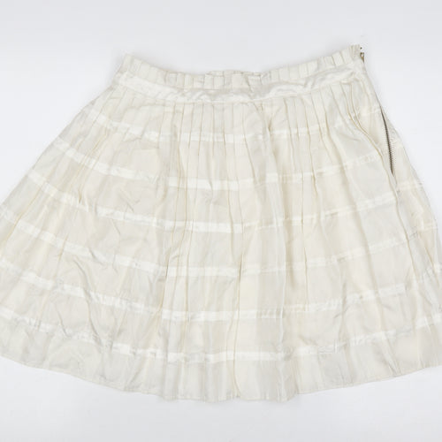 Reiss Women's Ivory Pleated Silk Skirt Size 6