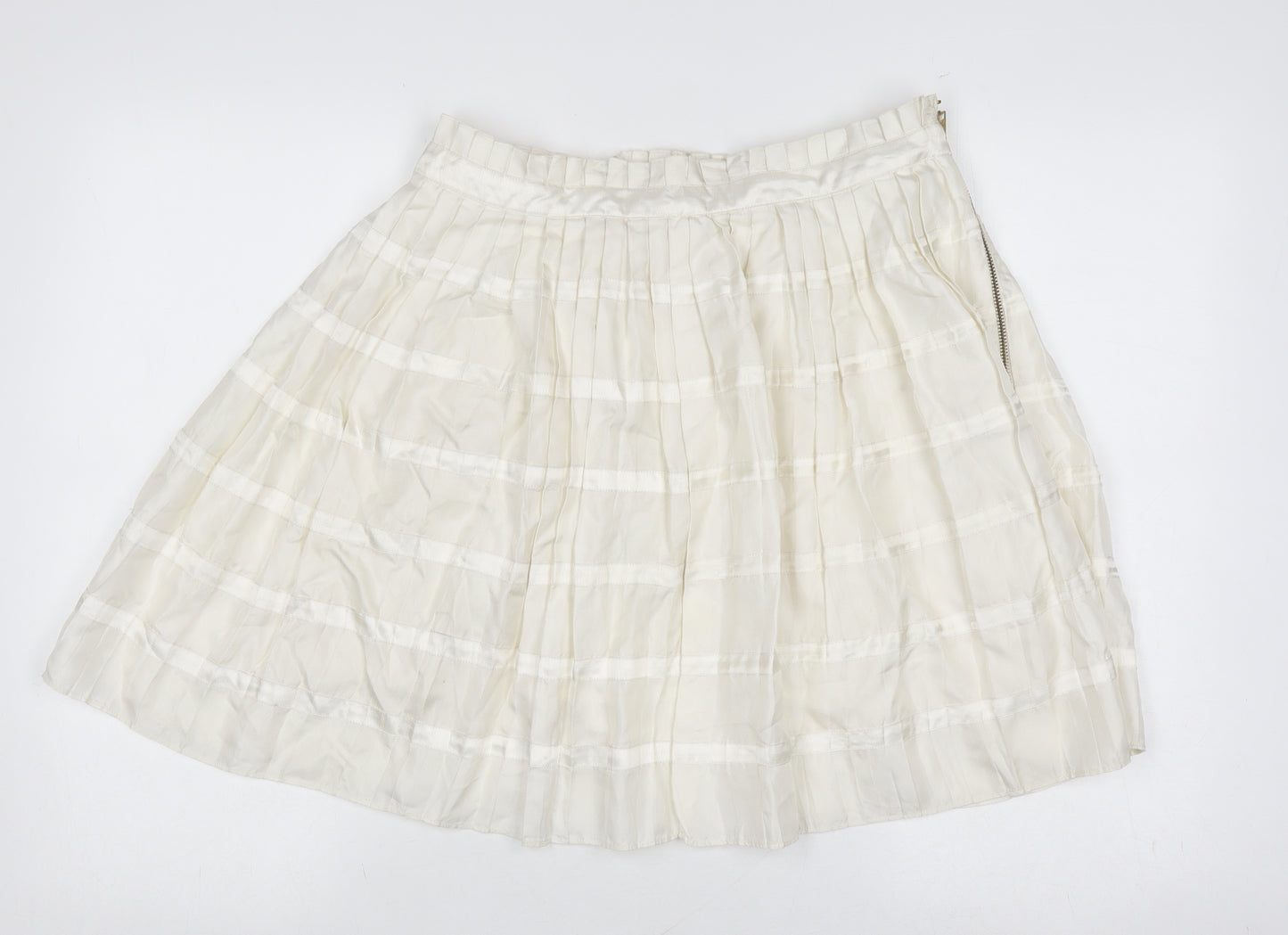 Reiss Women's Ivory Pleated Silk Skirt Size 6