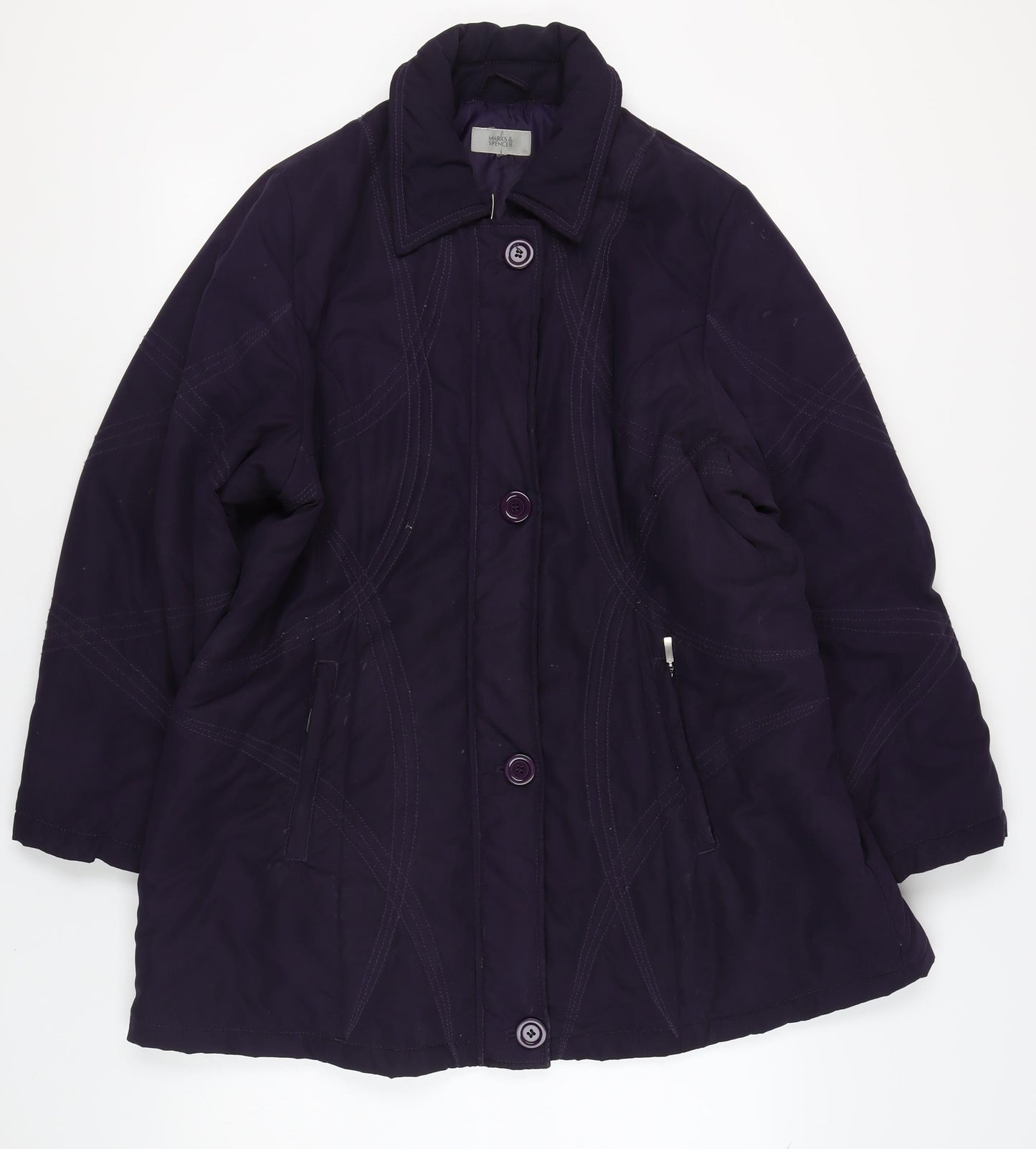 Marks and Spencer Women's Purple Quilted Coat Size 20