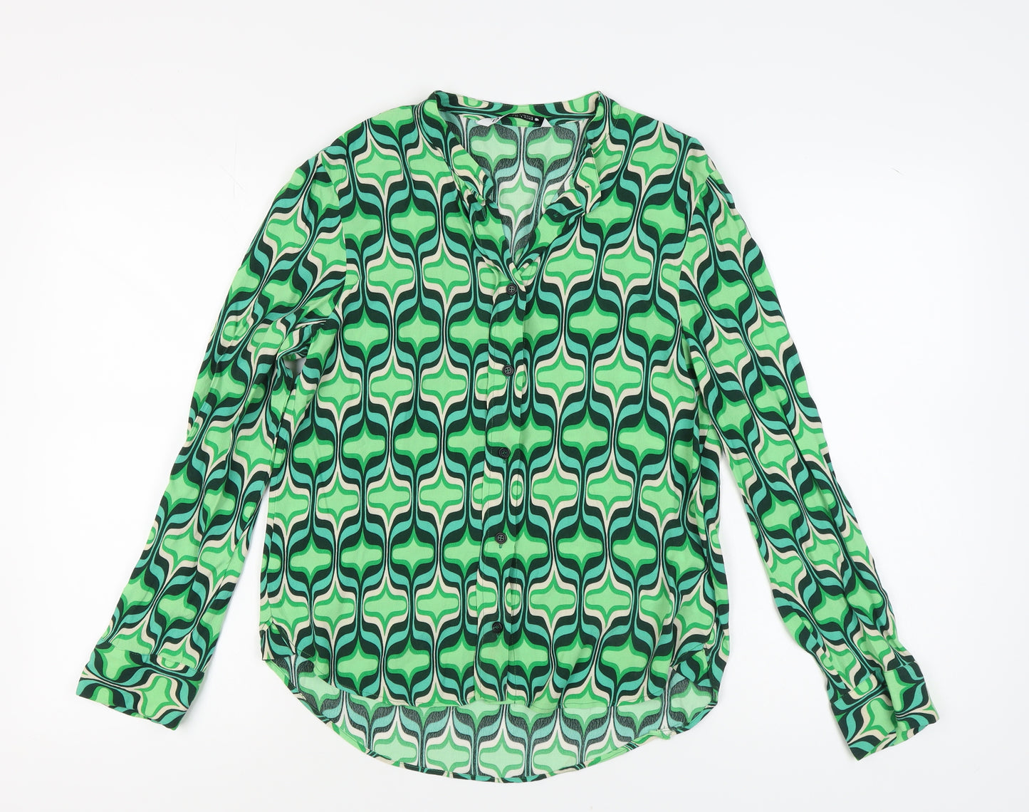 Zara Women's Green Geometric Long Sleeve Blouse