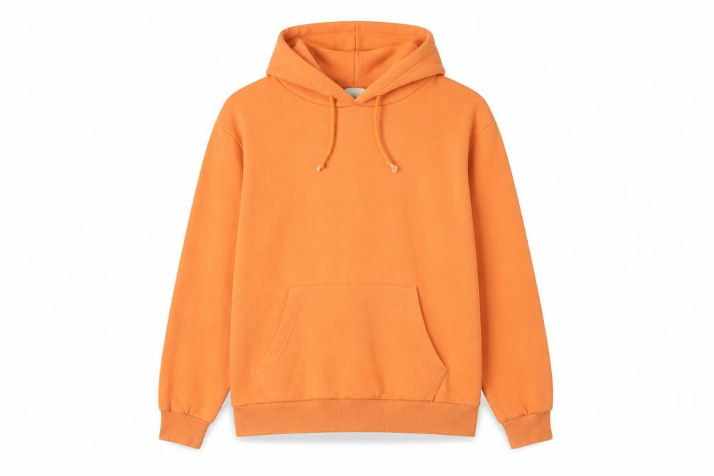 Front view of Light & Shade unisex orange pullover hoodie l comfortable