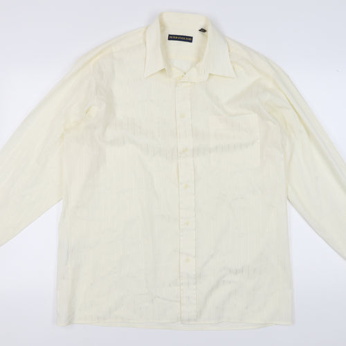 Peter England Men's Ivory Striped Dress Shirt L