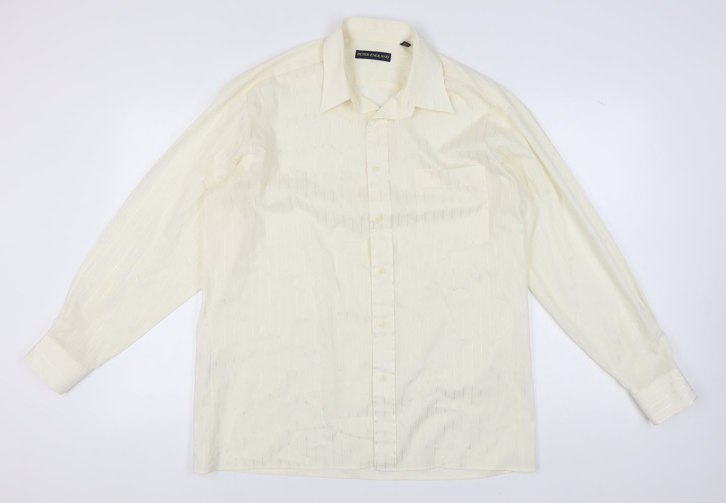 Peter England Men's Ivory Striped Dress Shirt L