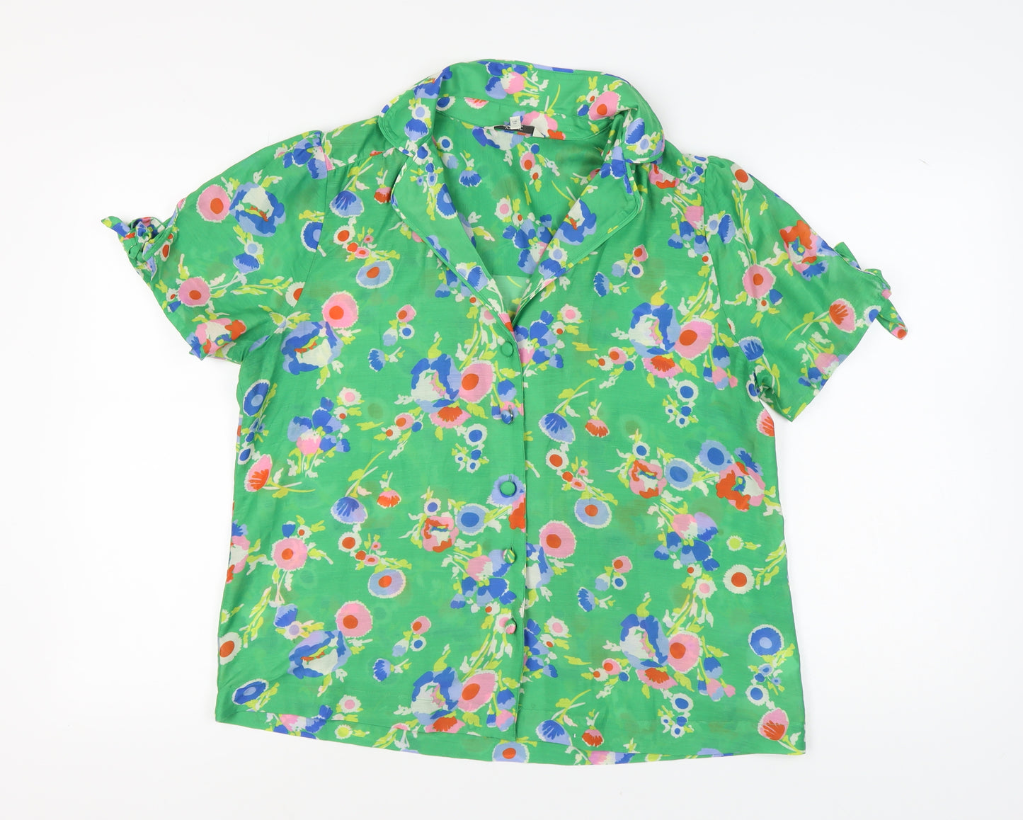 Next Women's Green Floral Blouse Size 16 Short Sleeve