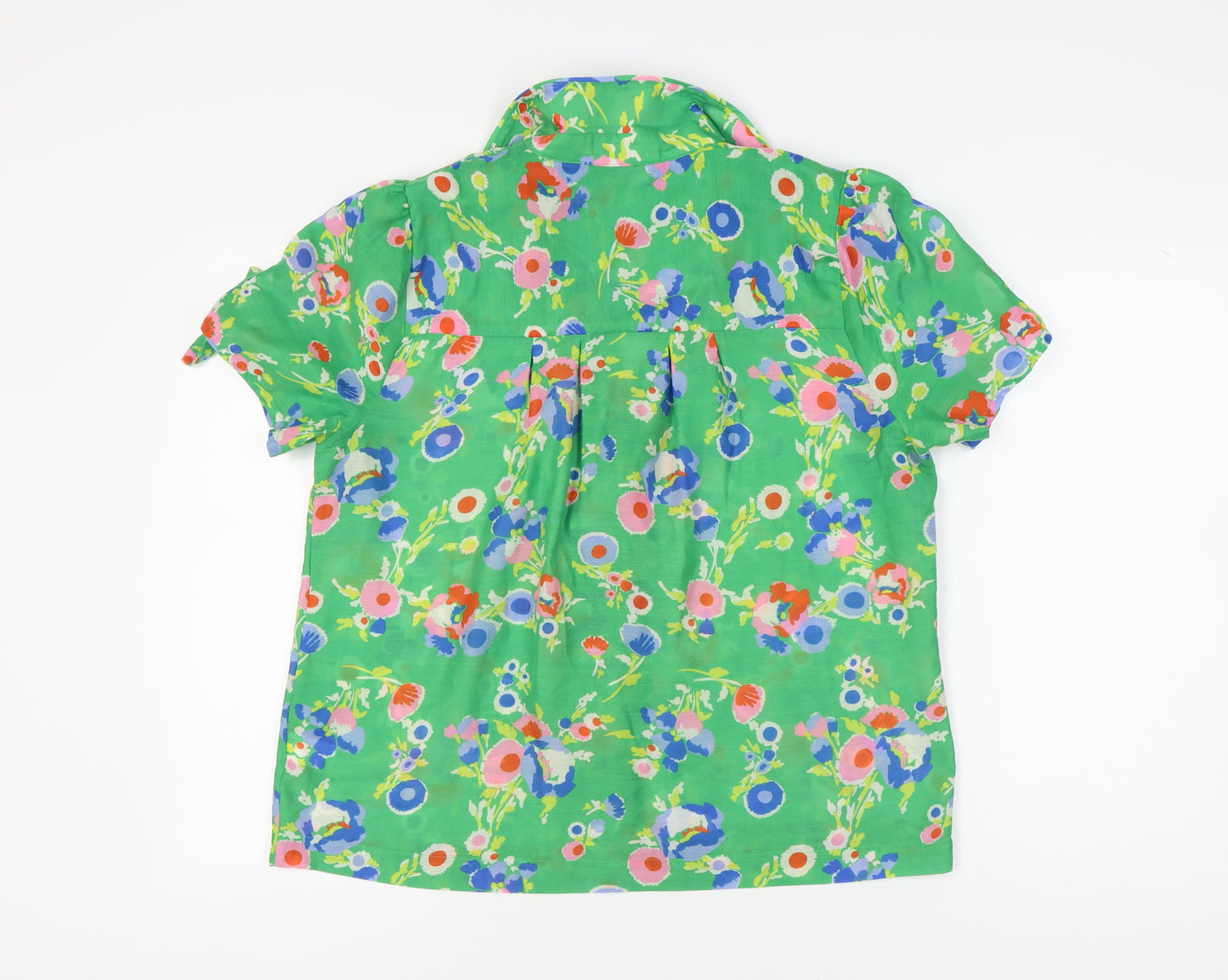 Next Women's Green Floral Blouse Size 16 Short Sleeve