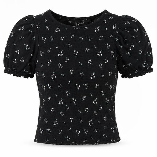 H&M Women's Black Floral Puff Sleeve Top XS