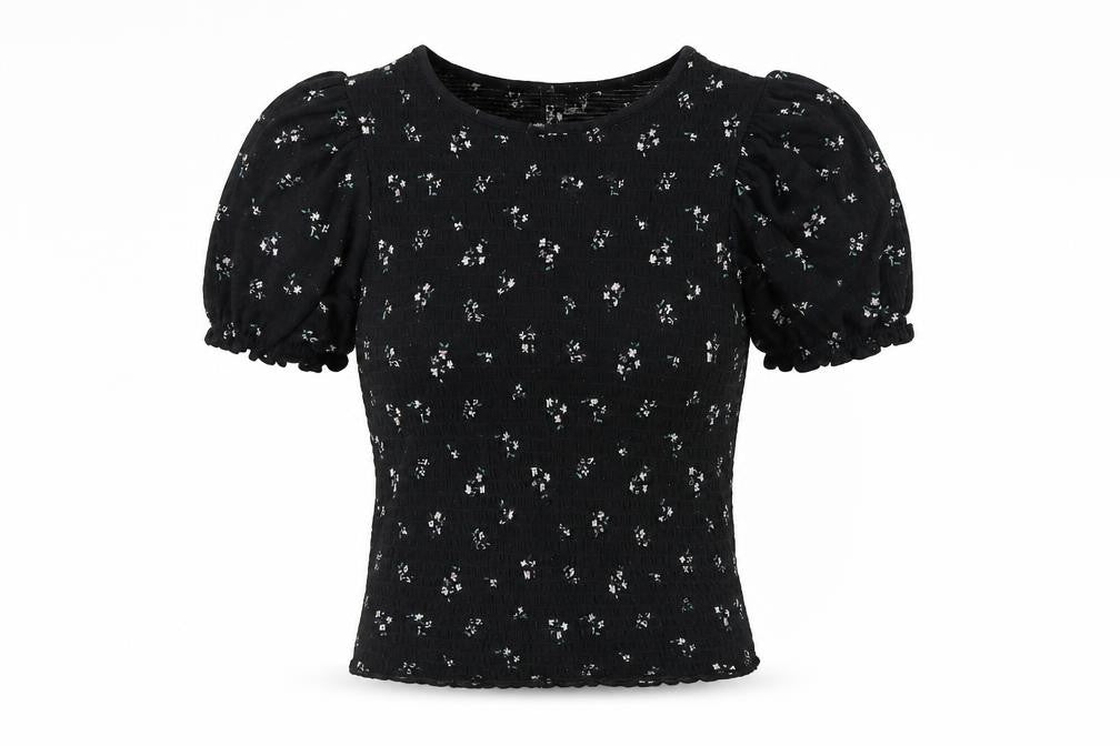 H&M Women's Black Floral Puff Sleeve Top XS