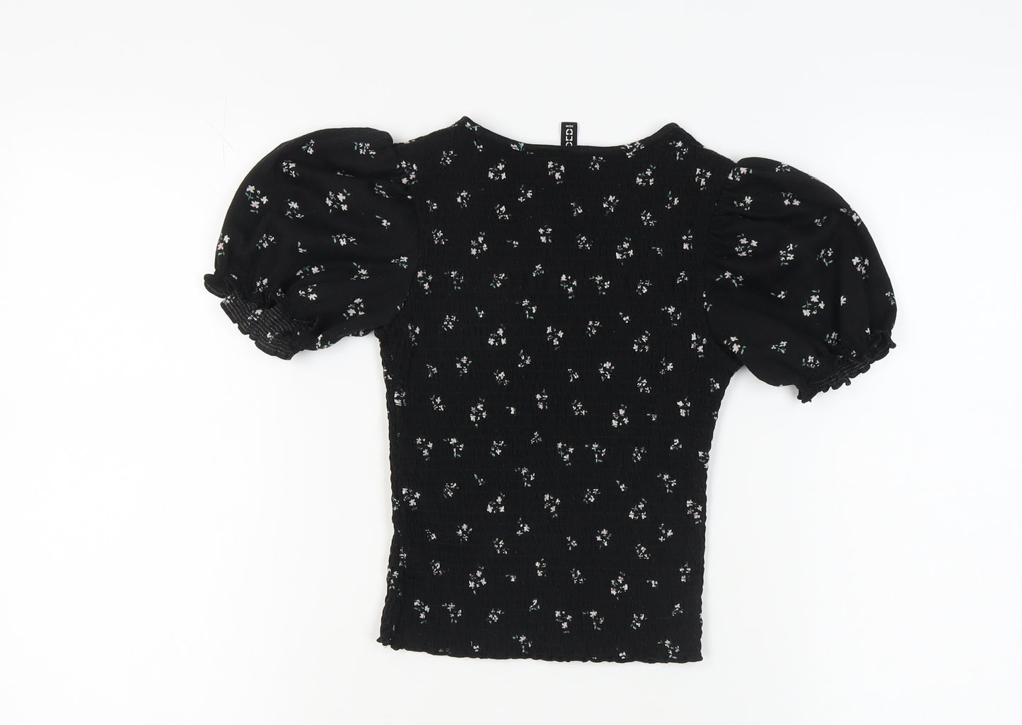 H&M Women's Black Floral Puff Sleeve Top XS