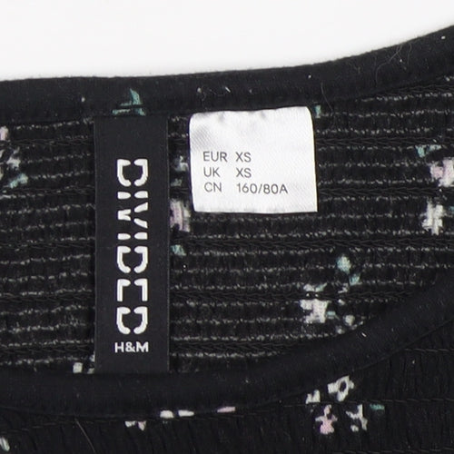 H&M Women's Black Floral Puff Sleeve Top XS