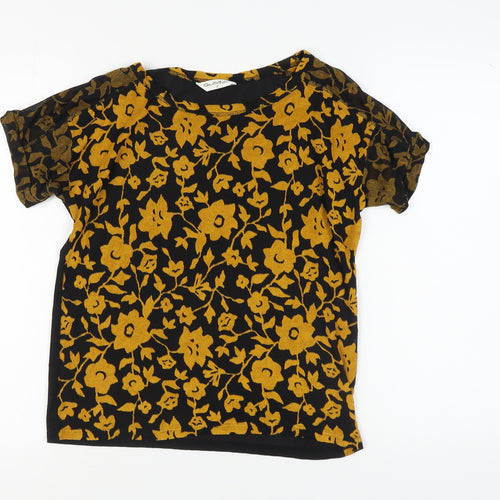 Miss Selfridge Women's Black Floral T-Shirt Size 6