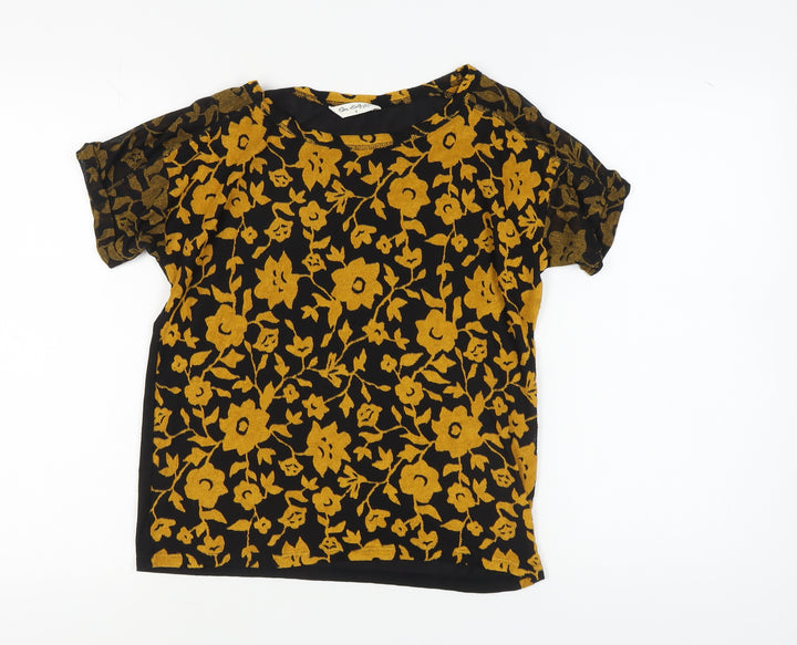 Miss Selfridge Women's Black Floral T-Shirt Size 6