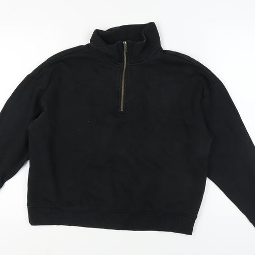 Monki Women's Black 2XS Fleece Sweatshirt 1/4 Zip