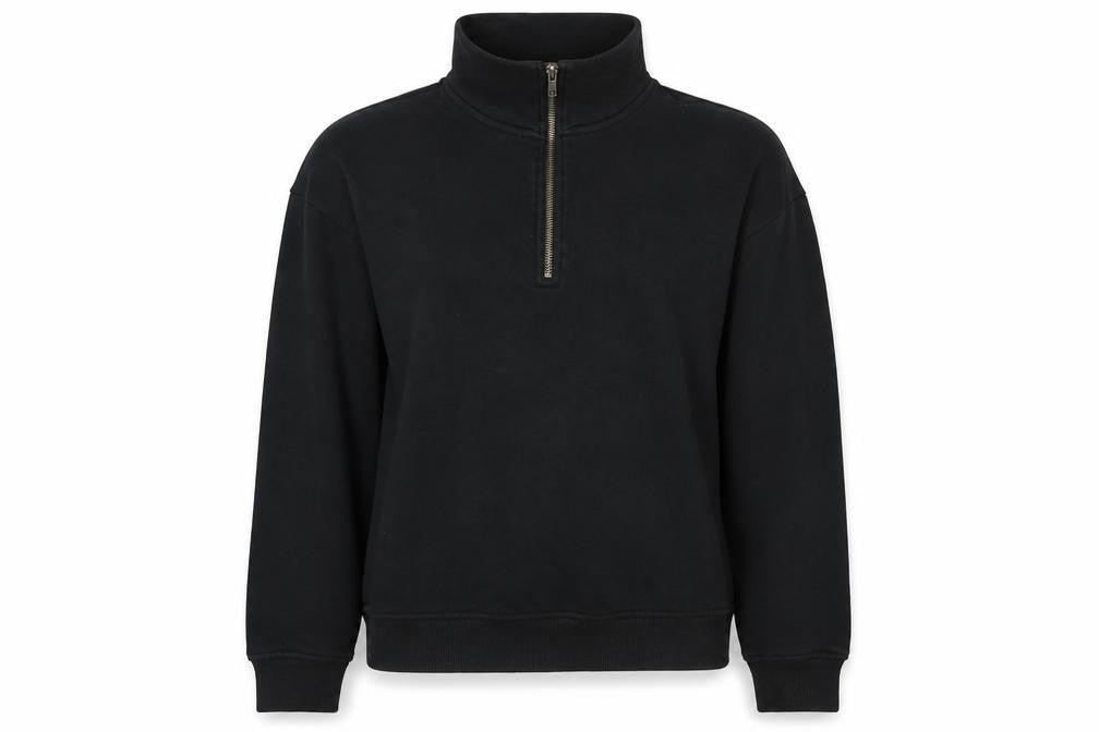 Front view of Monki Women's Black 2XS Fleece Sweatshirt 1/4 Zip