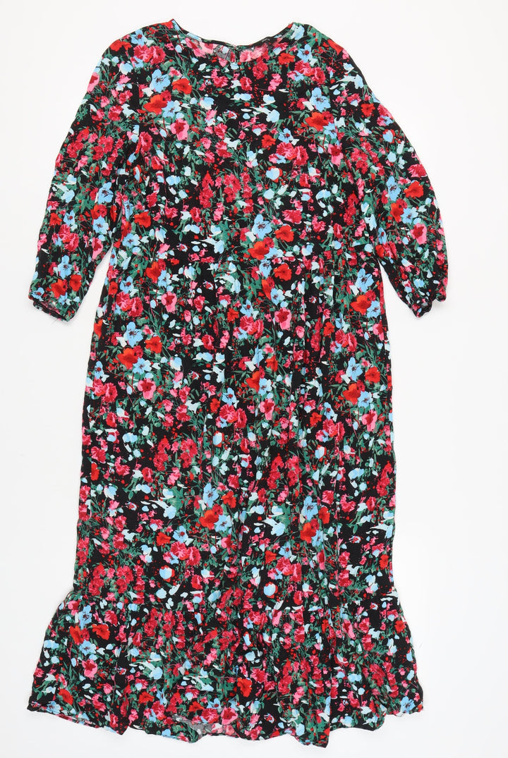 M&Co Women's Black Floral Dress Size 10