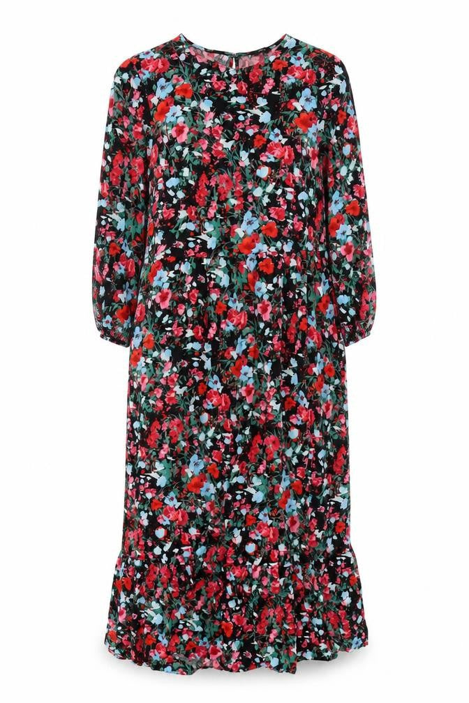 Front view of M&Co Women's Black Floral Dress, size 10