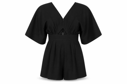 Front view of ASOS Black Women's Playsuit, V-Neck, size M
