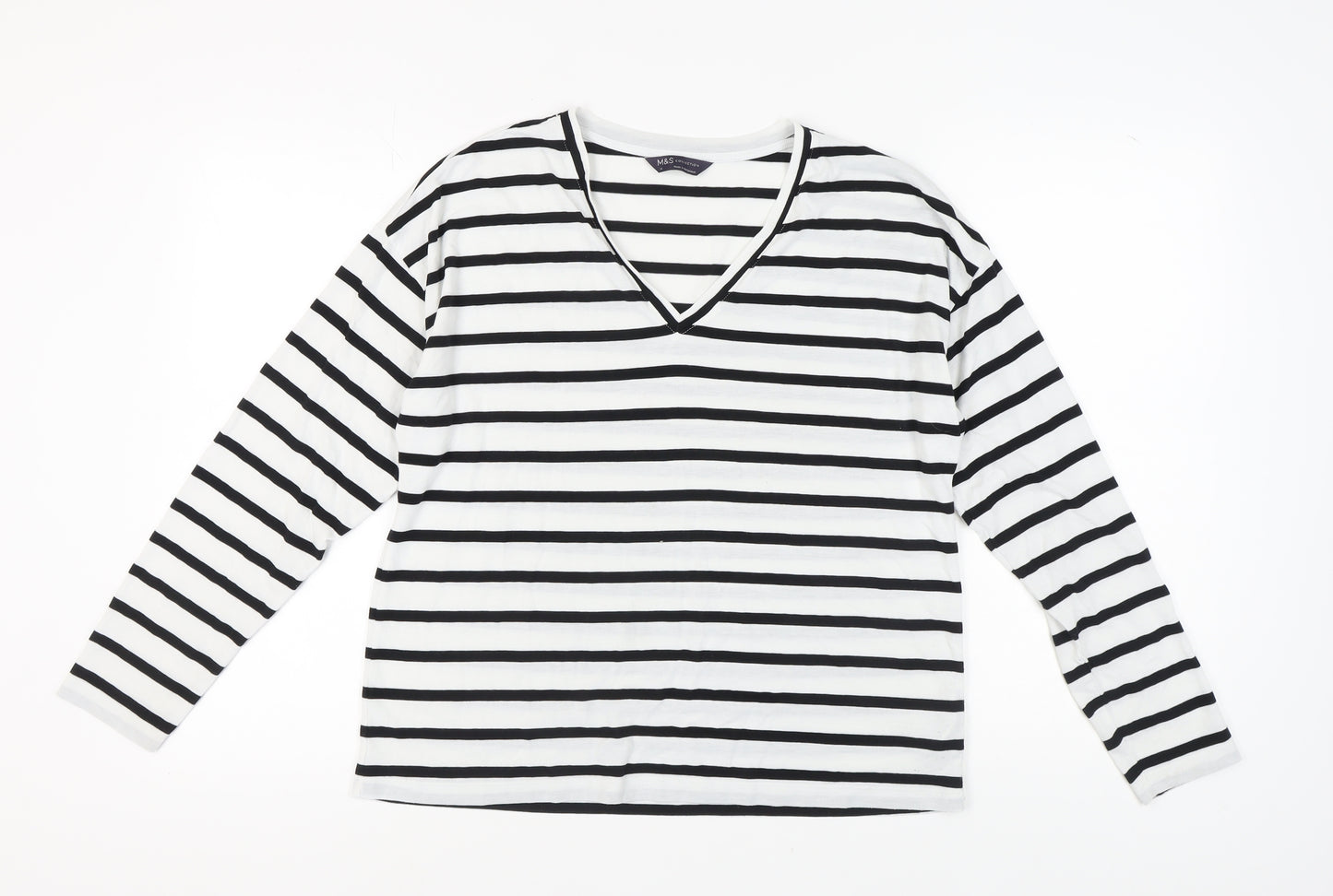 Marks and Spencer Women's Striped Ivory V-Neck Top
