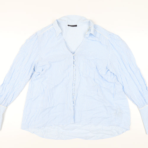 Marks and Spencer Women's Blue Striped Button-Up Shirt Size 10
