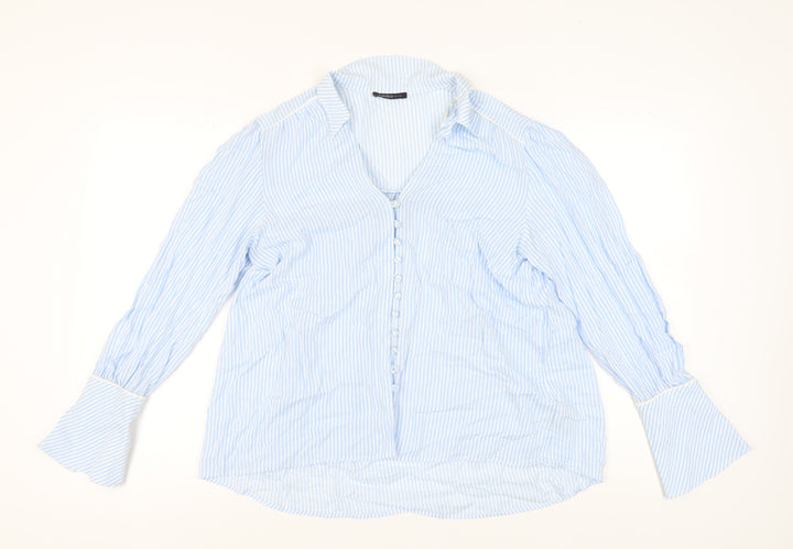 Marks and Spencer Women's Blue Striped Button-Up Shirt Size 10
