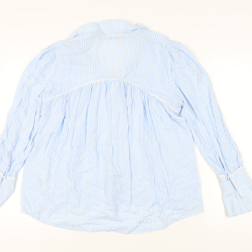 Marks and Spencer Women's Blue Striped Button-Up Shirt Size 10