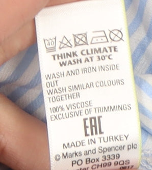 Marks and Spencer Women's Blue Striped Button-Up Shirt Size 10