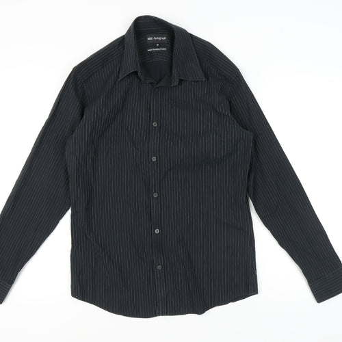 Marks and Spencer Men's Black Striped Long Sleeve Shirt
