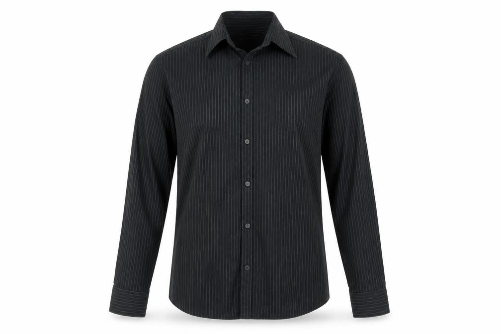 Front view of Marks & Spencer Men's Black Striped Long Sleeve Shirt